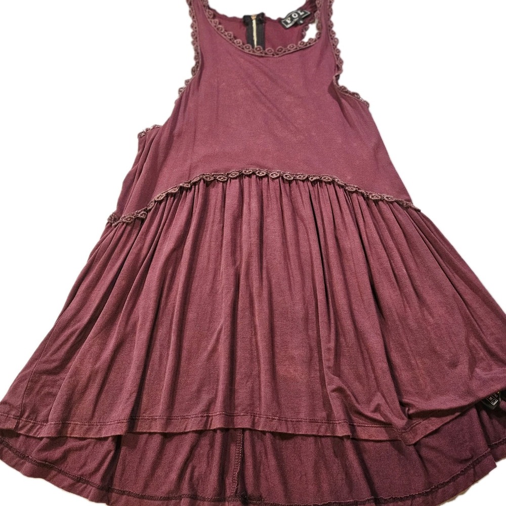 POL Maroon Babydoll Zip RacerBack Crochet Lace Trim Top Small YE14 Y2K 90s